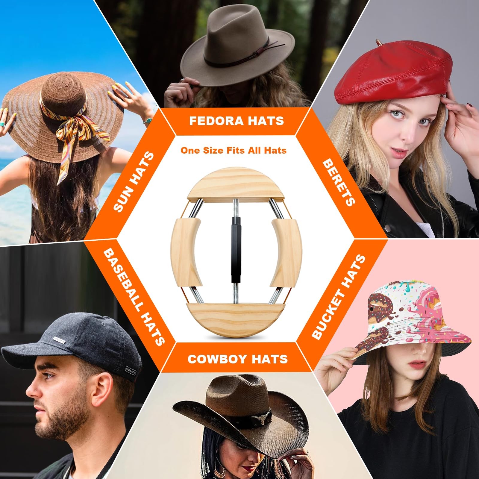 Hat Stretcher 4 Way, Hat Stretcher for Fitted Hats Size 6 7/8 to 8 1/2, Exten...