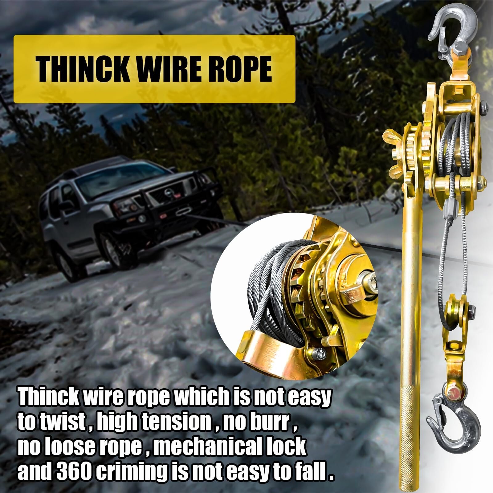 2 Ton 4400LB, Come Along Winch, Heavy Duty Cable Puller, Rope Come Along Puller