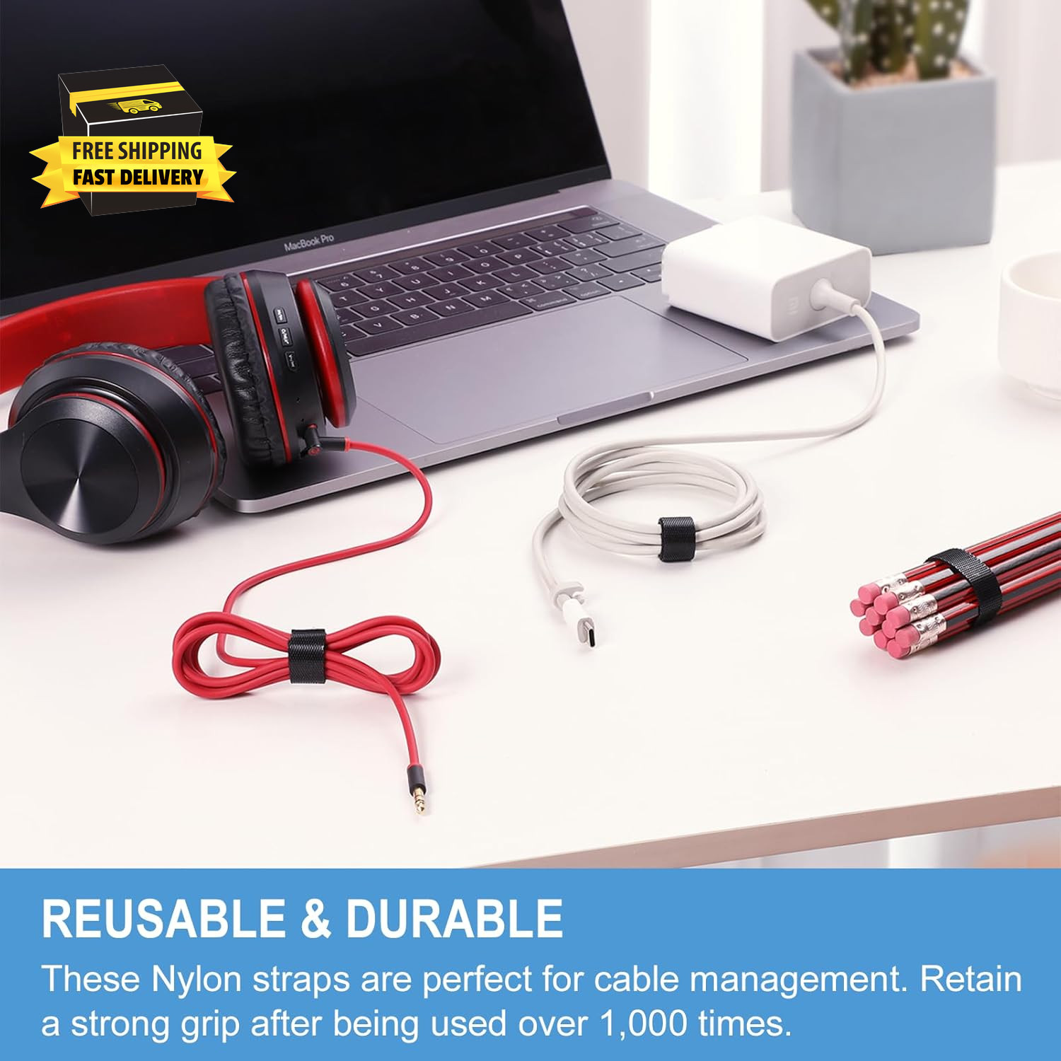 1 in X 30 Ft Hook and Loop Roll | Double-Sided Strips, Self-Gripping Straps | Re