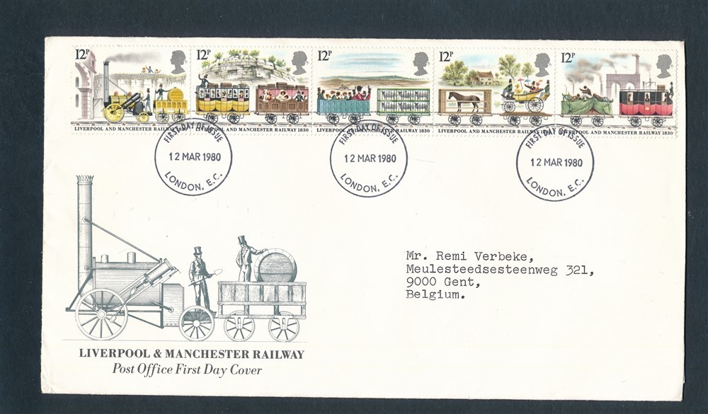 D470157 Great Britain FDC Trains Locomotives Railroad Liverpool & Manchester