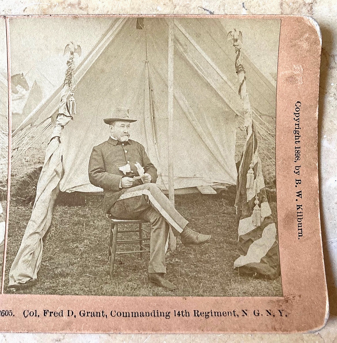 CIVIL WAR U.S. GRANT'S SON COL. FRED D. GRANT CMDG. 14TH REGT STEREO PHOTO 1898