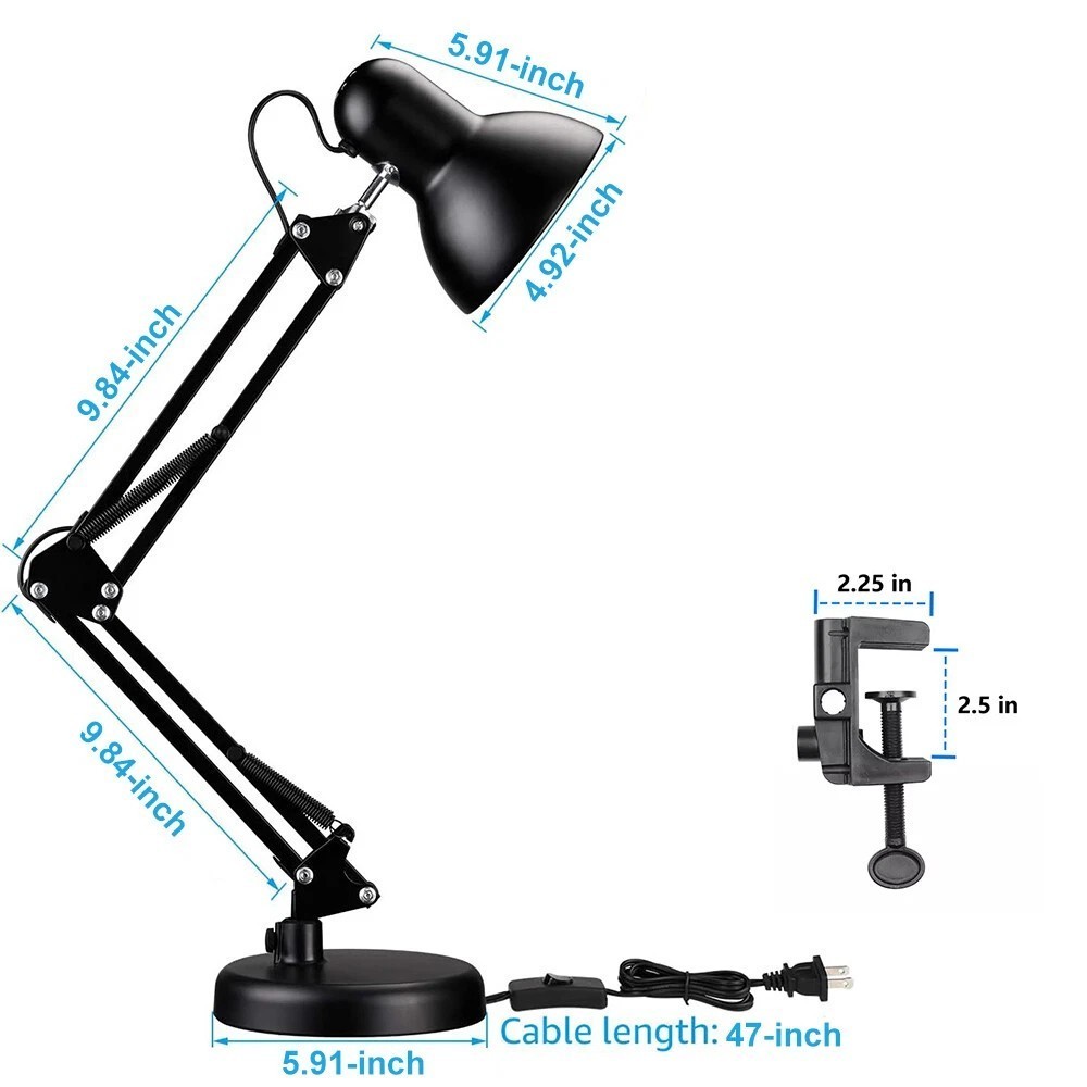 Metal Swing Arm Desk Lamp, Multi-Joint, Adjustable Arm, White Finish