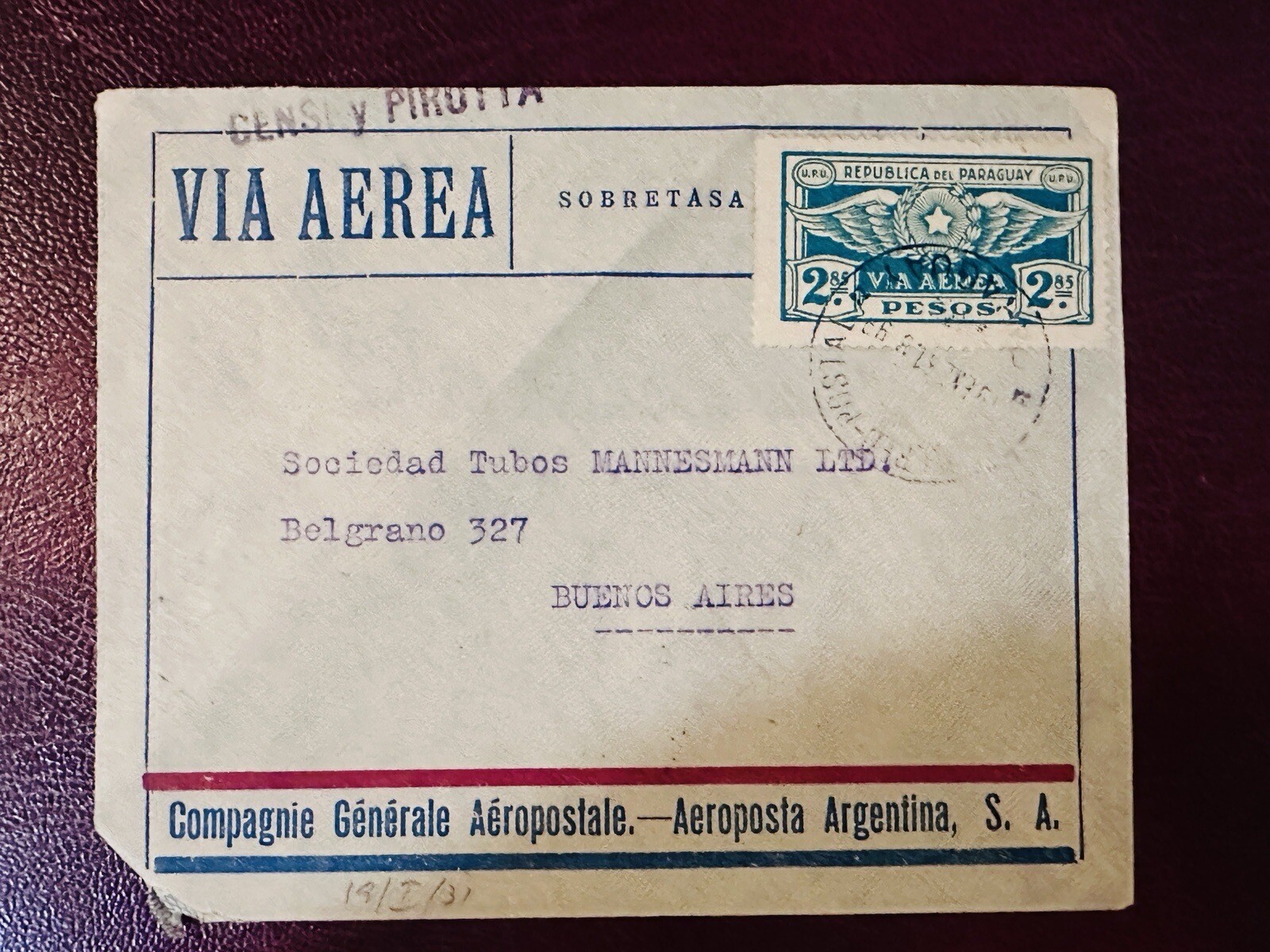 1930s? PARAGUAY COVER AIR MAIL TO BUENOS AIRES ARGENTINA 1