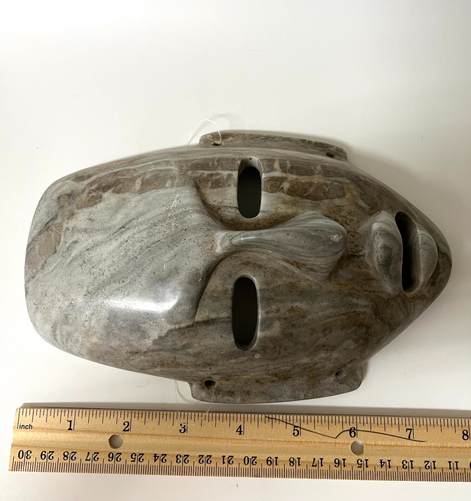 VTG Mayan Aztec Carved Marble Stone Hanging Warrior Mask Wall Decor 8x5x2 in