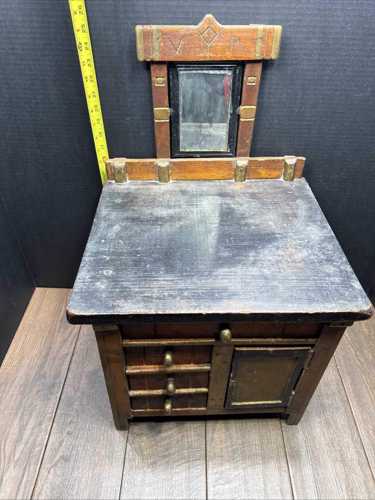 “ ANTIQUE EARLY 1900’s SALESMAN SAMPLE MINATURE FURNITURE DISPLAY WITH MIRROR “