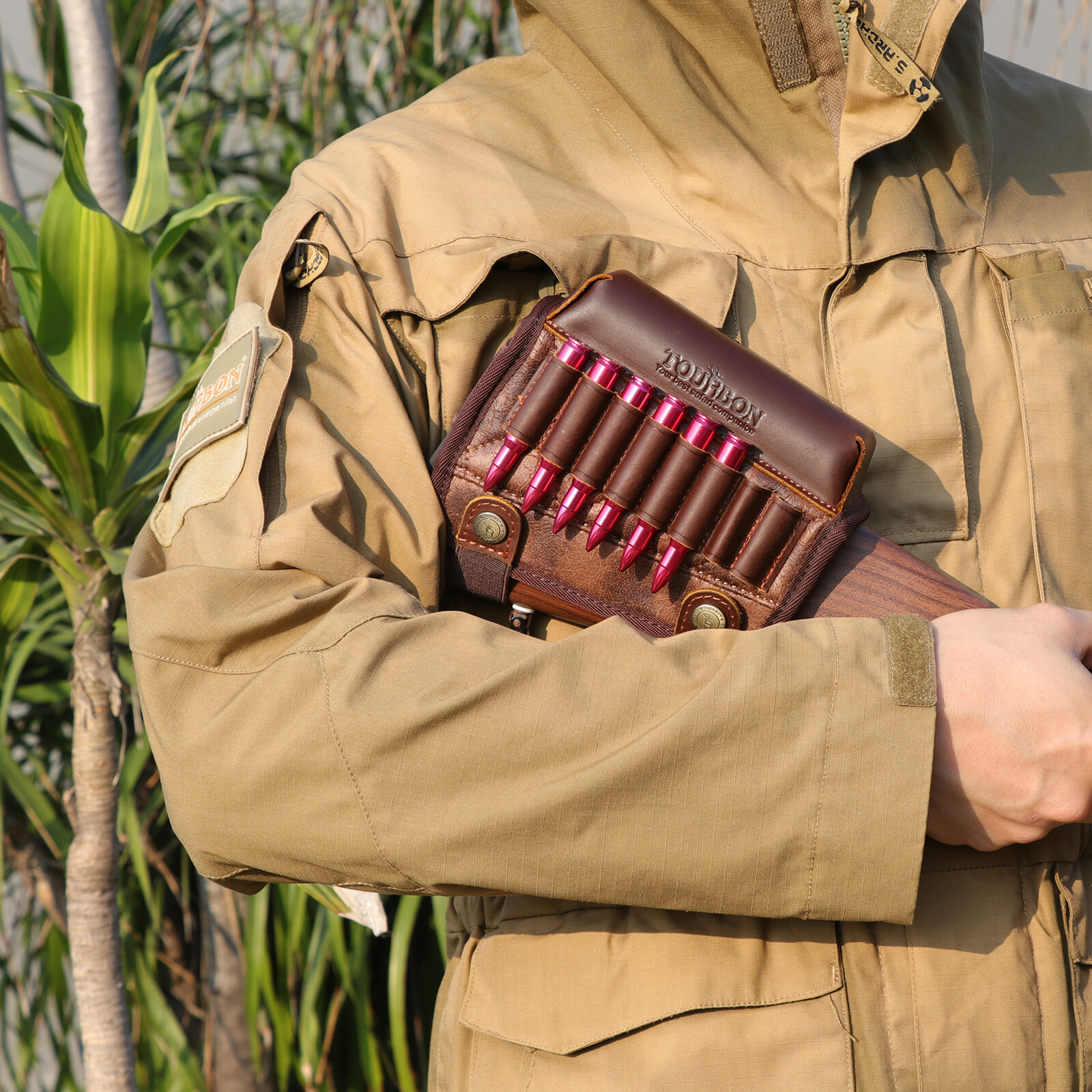 TOURBON PU Leather Rifle Buttstock Cover Padded Cheek Riser Rest Ammo Holder US