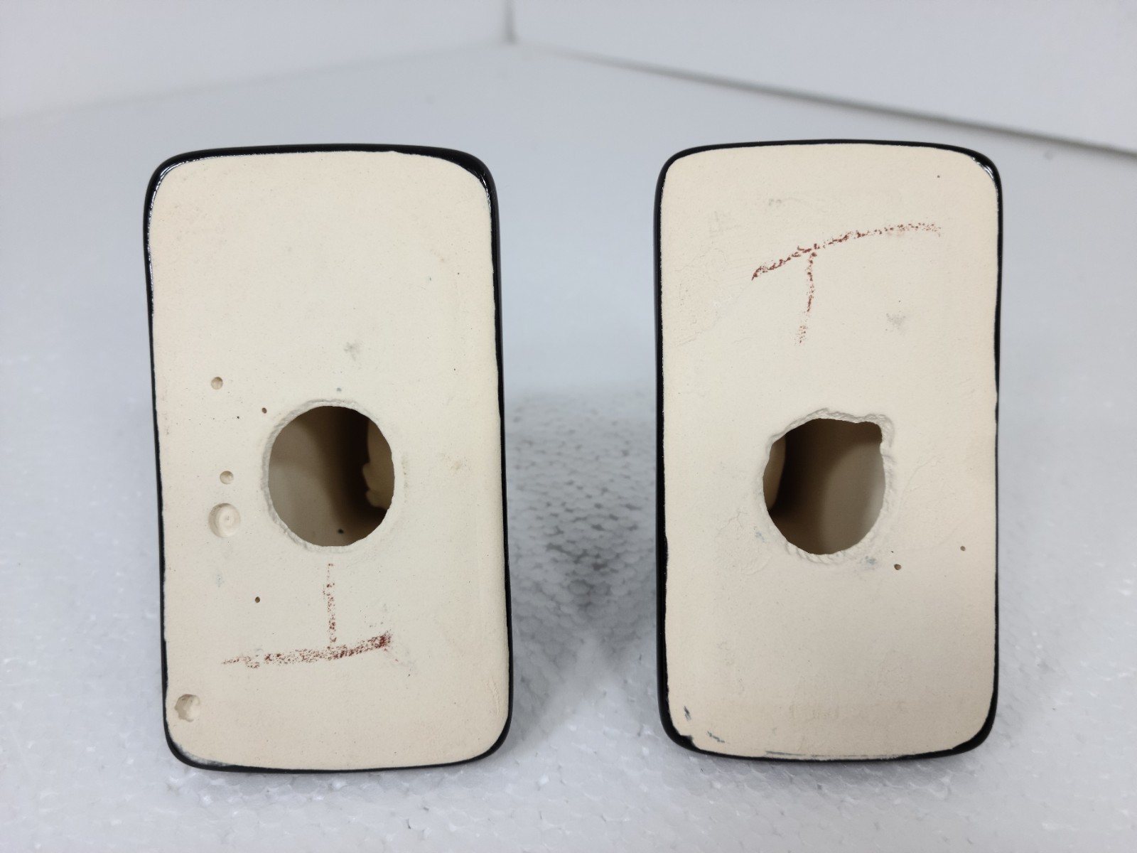 Vintage Black Ceramic Towel Bar Rod Rack Post Holders Flat Back Glue over Tile