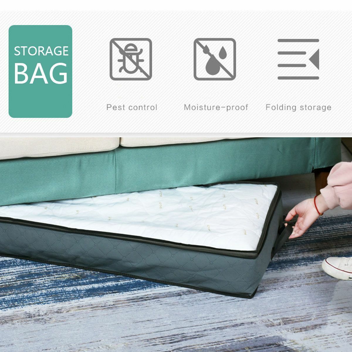 2 Pack Flexible Zippered Under Bed Storage Bag Large Underbed Clothes Storage US