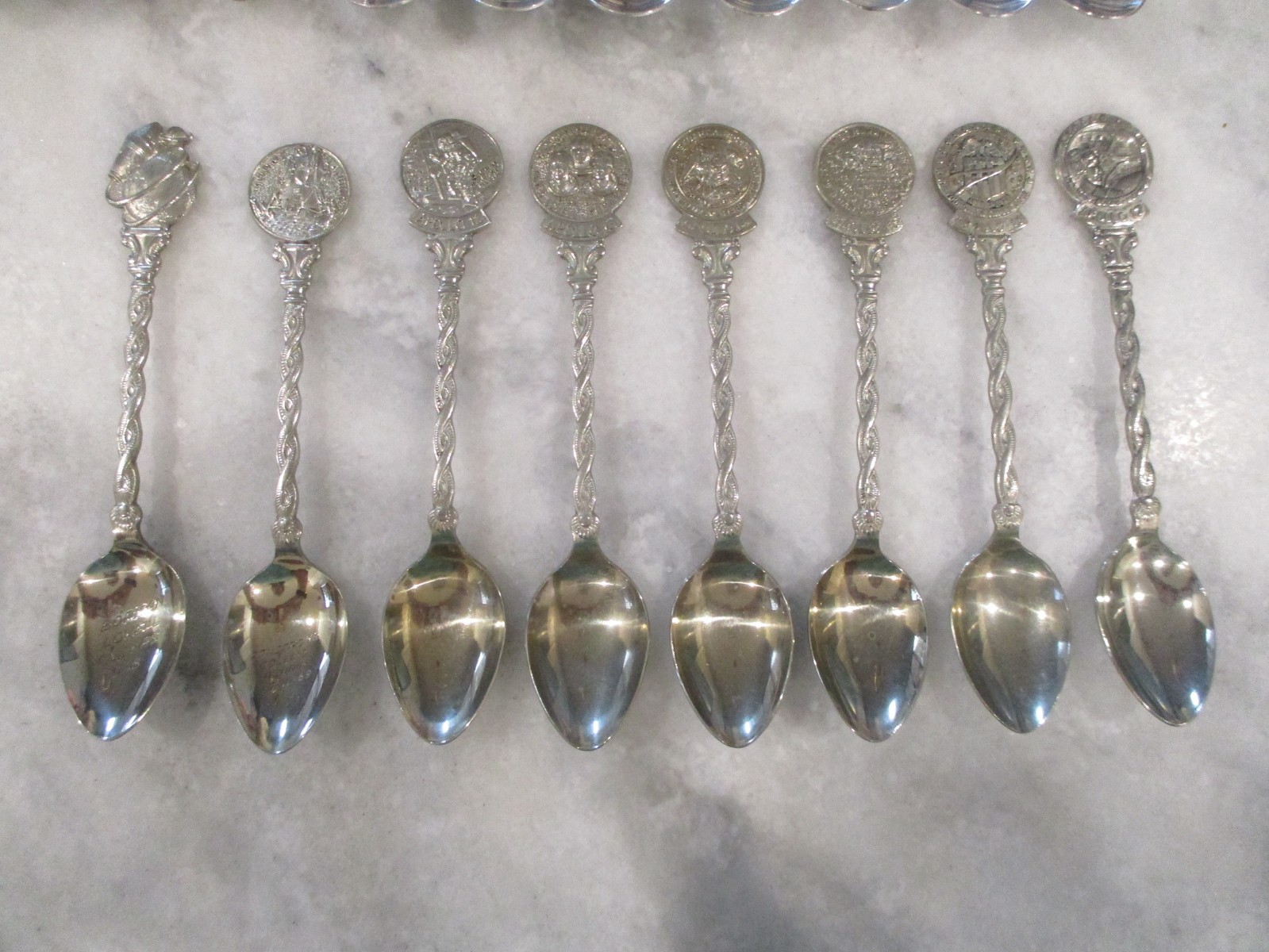 APOLLO SKYLAB MISSION SOUVENIR SPOONS SET(18) +STERLING APOLLO 11 ENAMEL-HOLLAND