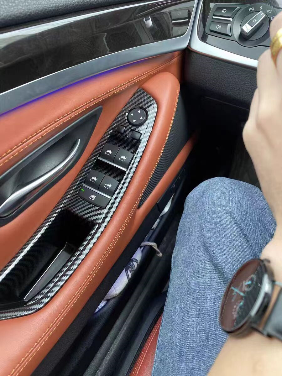 Inner Door Panel Handle Pull Trim Cover For BMW F10 F11 520i 528i Carbon Fiber