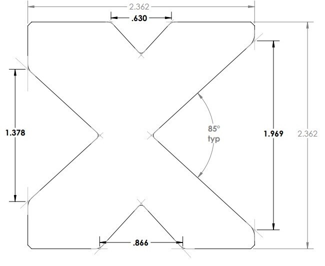 Press Brake 4 Way Die x 2.36" Sq. x 12 "lg , 85 Deg. Forms 20 Ga. to 1/4" Plate