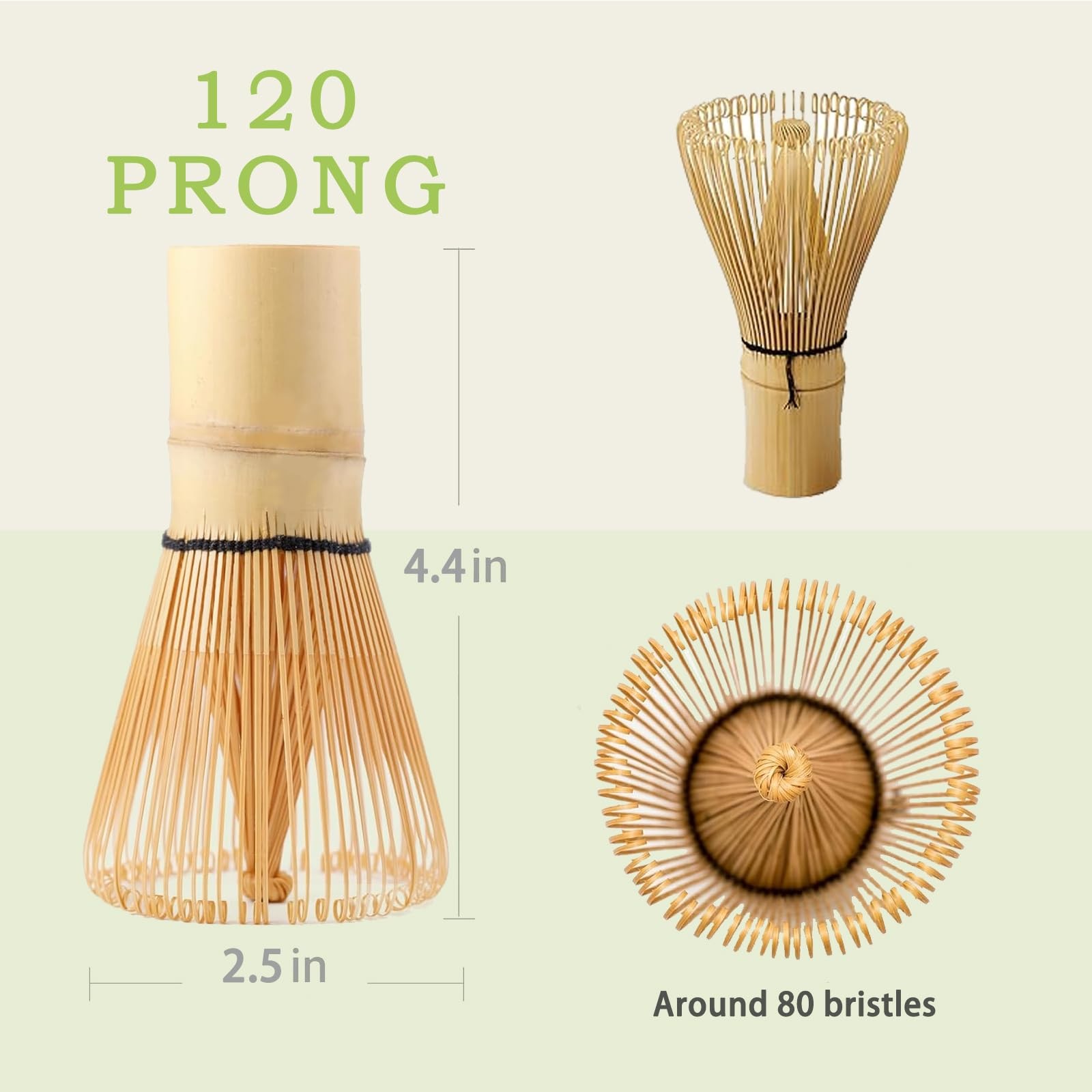 Delicate Matcha Whisk 120-Prong Handcrafted Bamboo Chasen, Natural