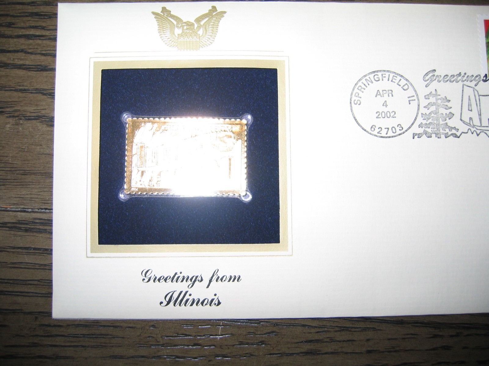2002 ILLINOIS Greetings From America replica Gold Stamp Golden COVER