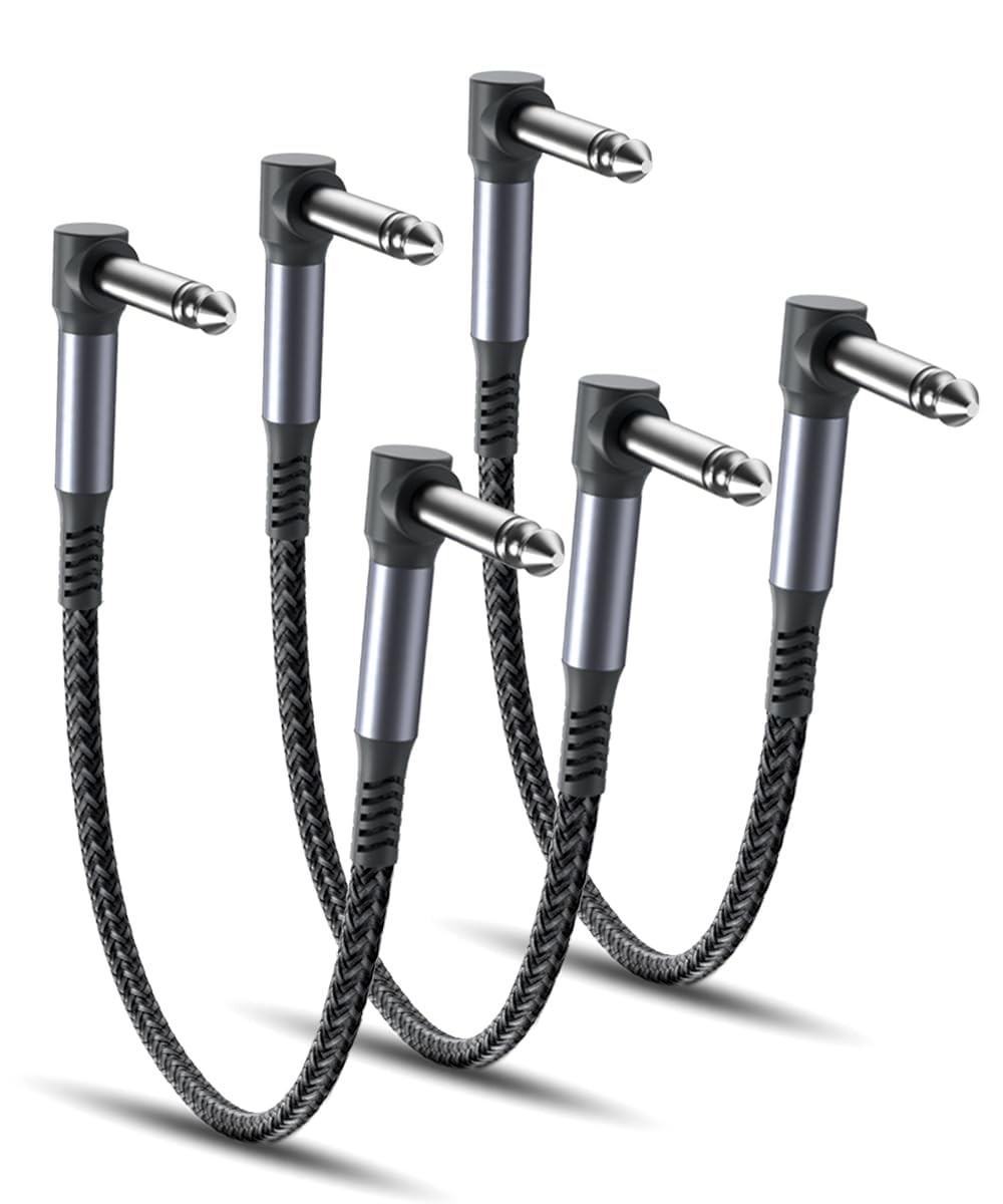 Ruxely Guitar Patch Cables 6-Inch 3-Pack,6.35MM Effects Pedal Board Cord,Nylo...