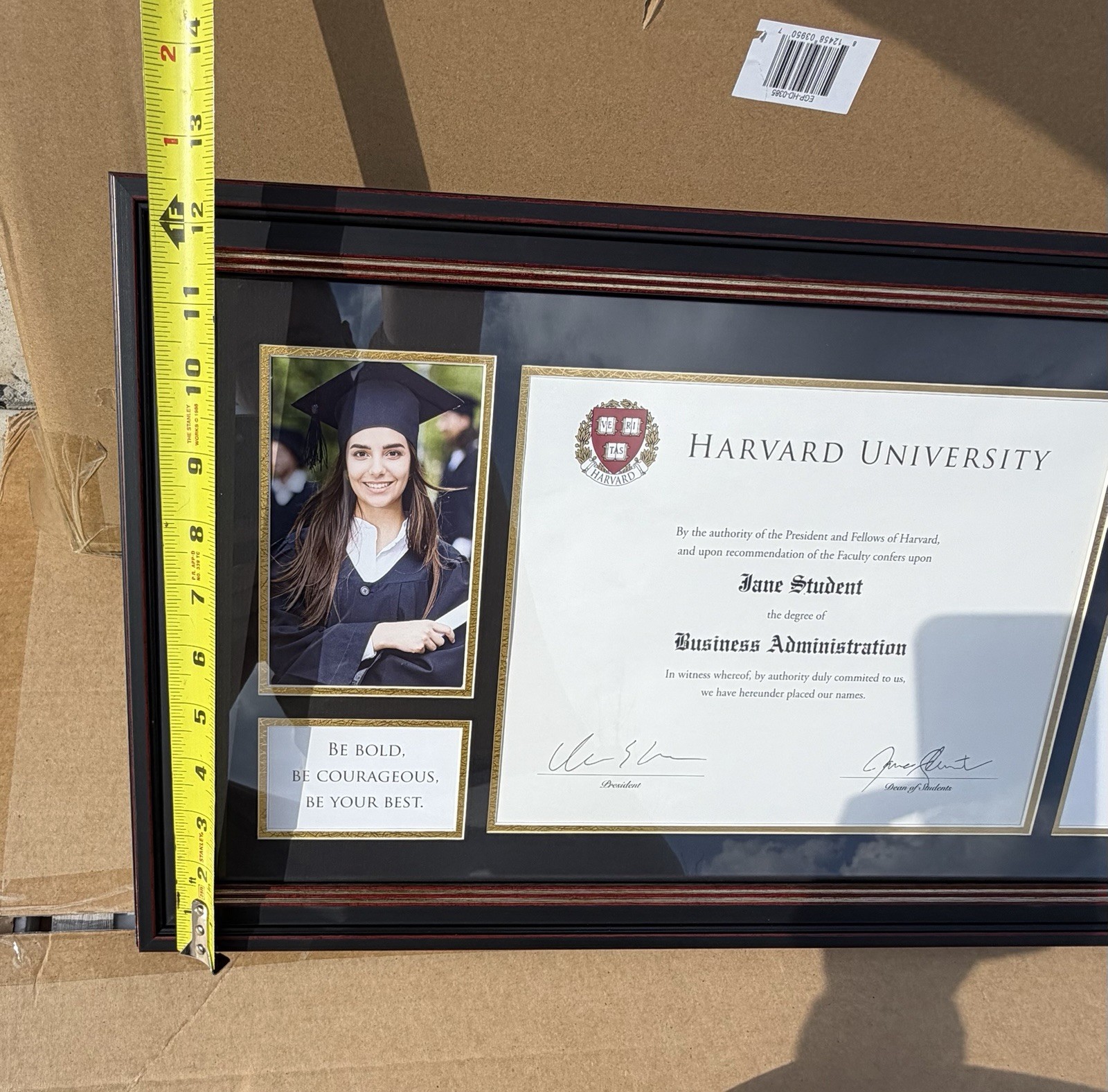 24x13 Graduation Diploma Frame Black Gold College Degree Frame w Photo Tassel