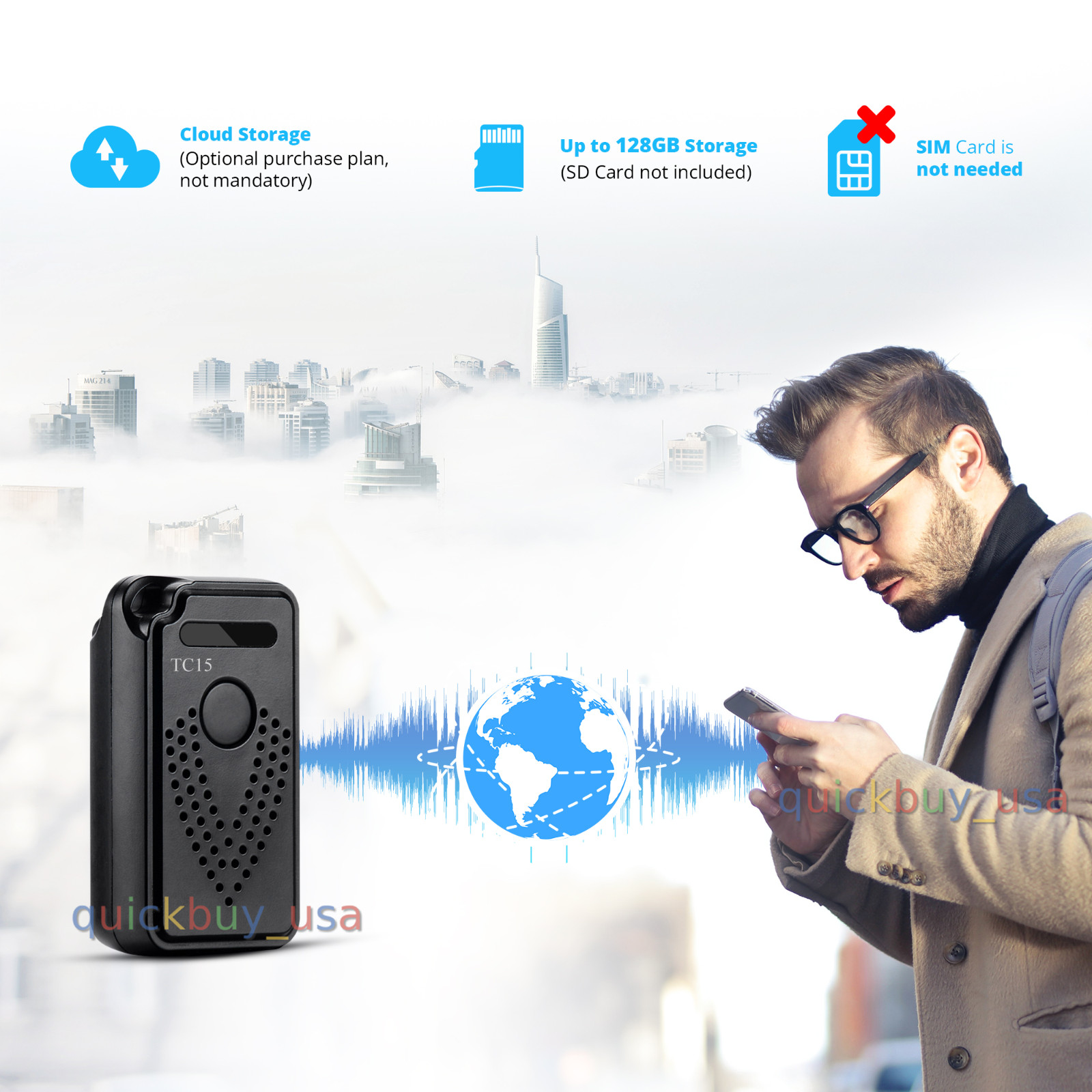 WiFi Voice Recorder Wireless Audio Recording Real Time Wifi Voice Recorder TC15