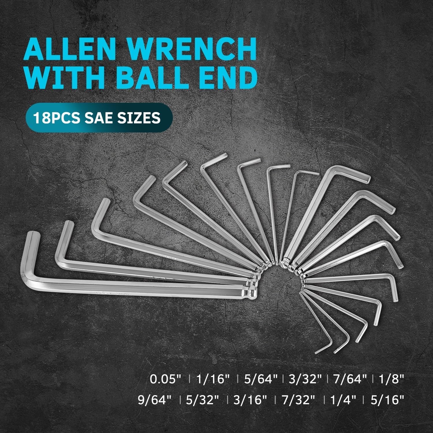 36-Piece Hex Key Allen Wrench Set with Ball End - Sae/Metric Sizes and 2 Storage