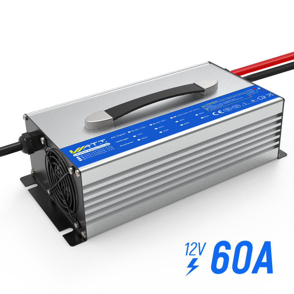 WattCycle 14.6V 60A LiFePO4 Battery Smart Charger For 12V Lithium Battery Solar