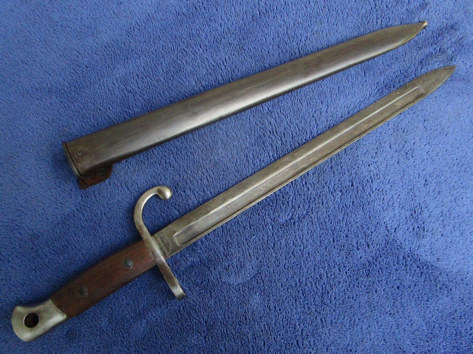 RARE ORIGINAL US MADE M1889 BELGIAN BAYONET AND SCABBARD MAKER HOPKINS AND ALLEN