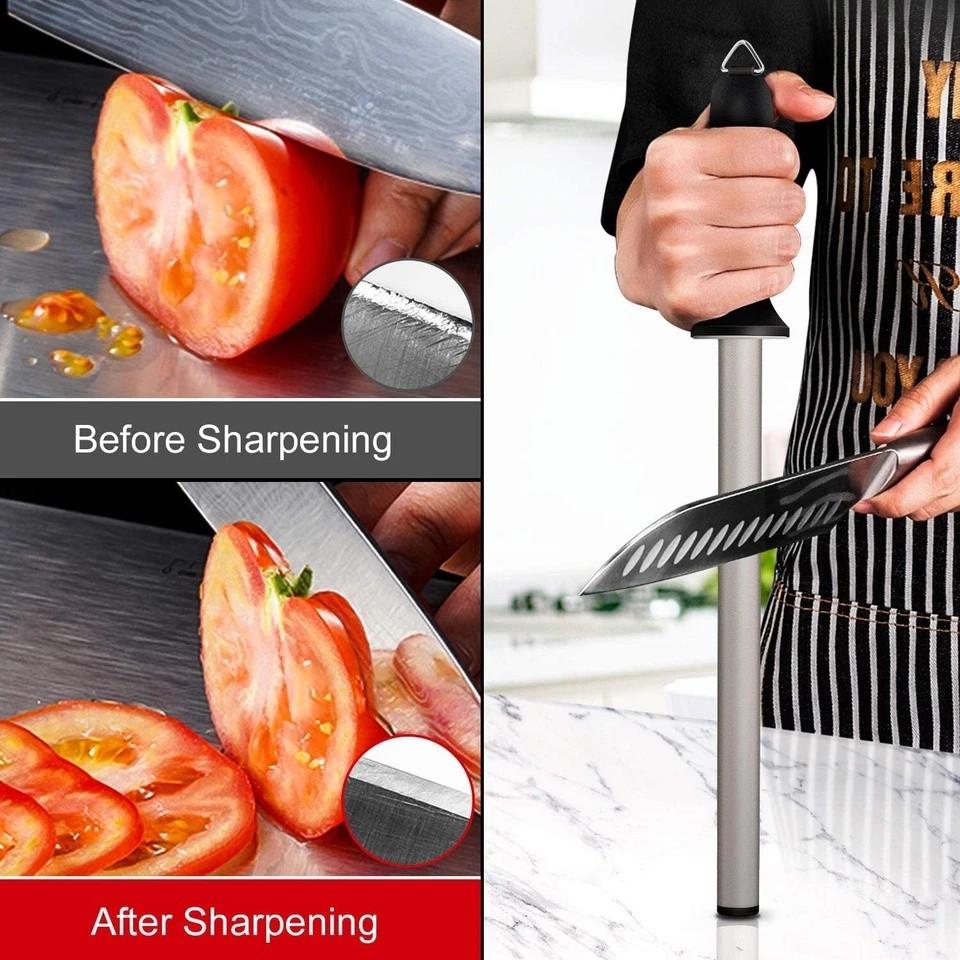 12in Diamond Knife Sharpener Honing Rod Oval Kitchen Tool