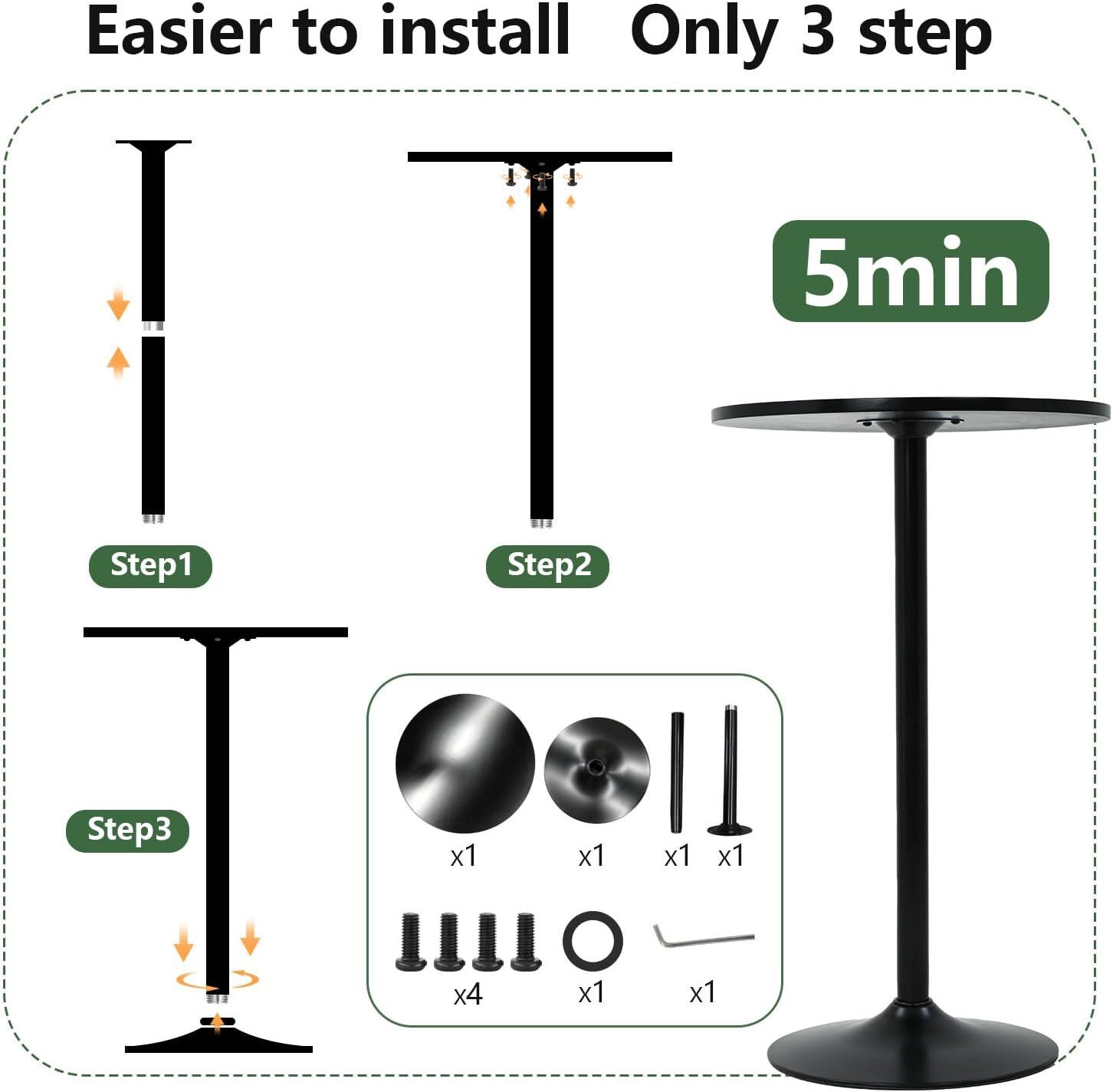 Modern Pub Bar Table 40” Height Hydraulic Dining Room Home Kitchen Bar Table