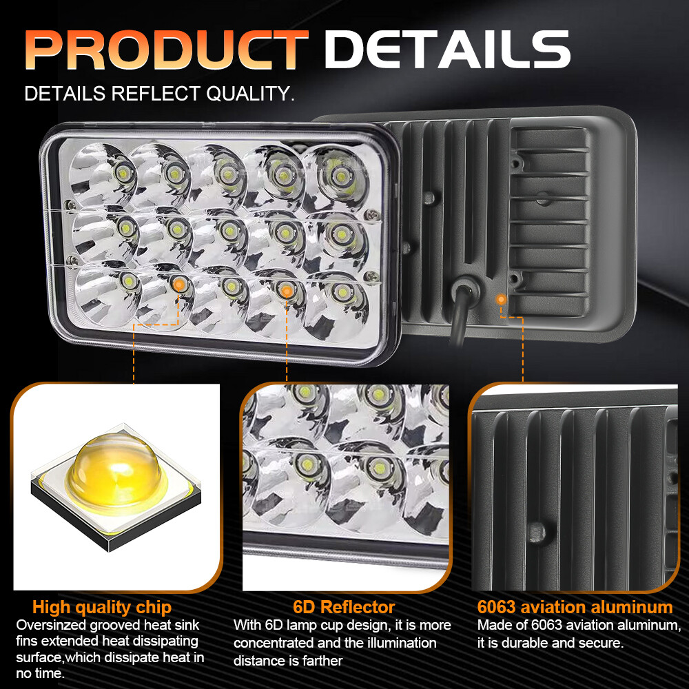 2PCS 4X6" DOT 90W LED Headlights For BLIZZARD Snowplow Snow Plow 680LT 720LT 810