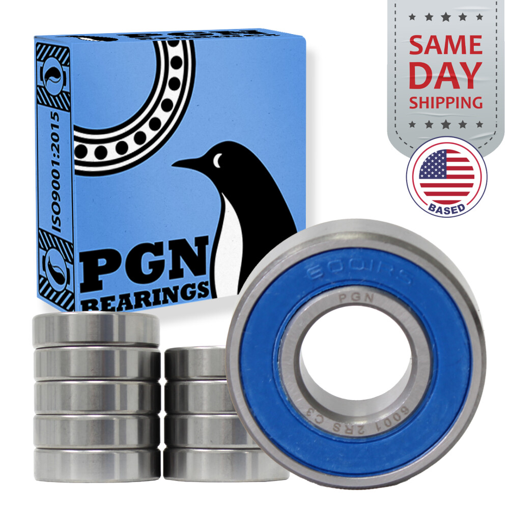 (10) 6001-2RS Premium Rubber Seal Ball Bearing C3 EMQ, 12x28x8, 6001 2RS 6001rs