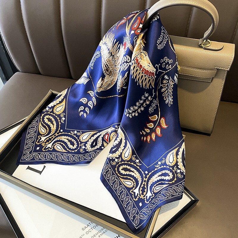 100% Mulberry Silk 27'' Scarf Women Vintage Birds Flower Kerchief Square Bandana