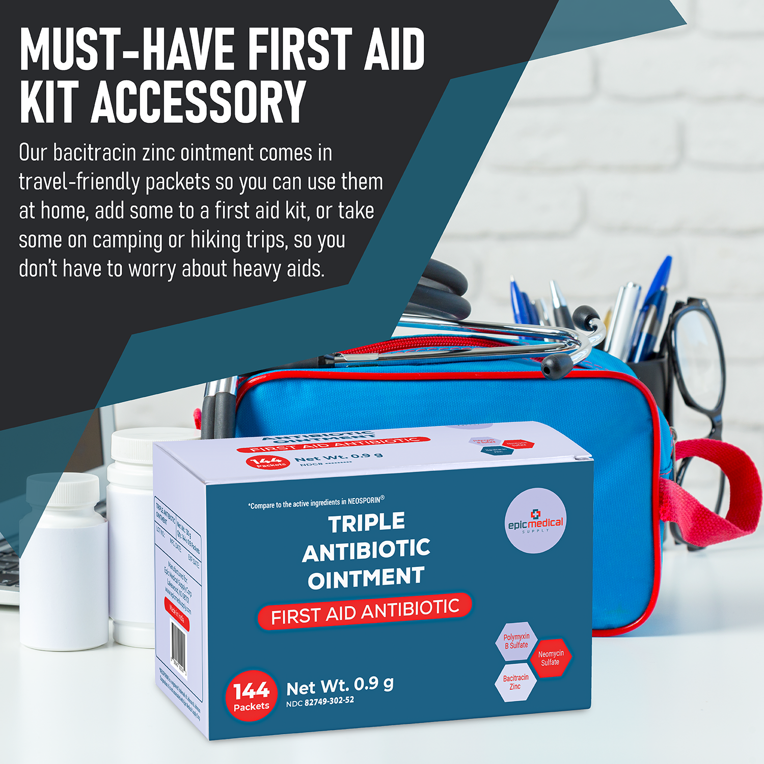 Epic Medical Supply Triple Antibiotic Ointment .9g Packets 144 Per Box