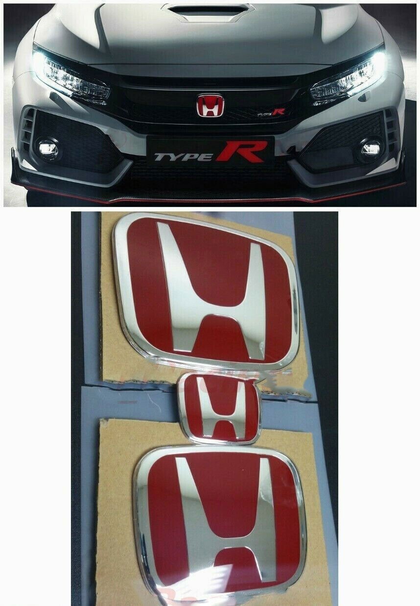 Fit For 11th Honda Civic 2022-2025 3pcs Red Steering Front Rear Badge Emblem USA