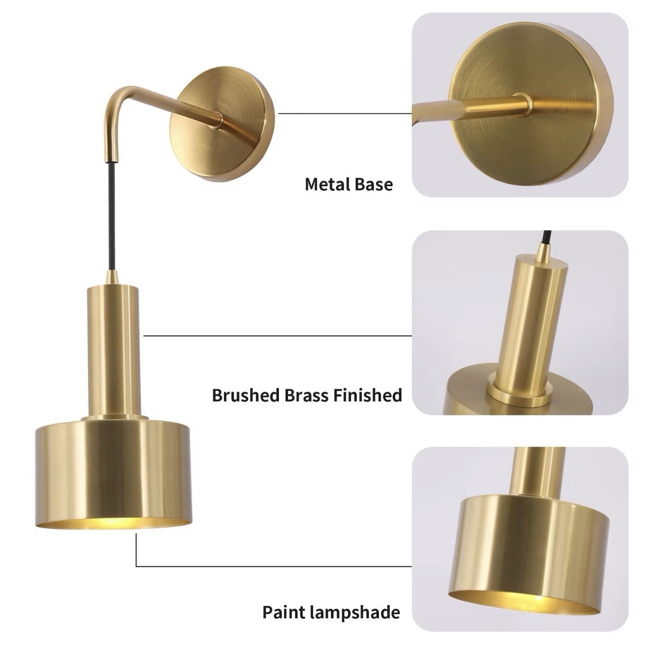 Modern Gold Wall Sconce Light Set of 2 LED Brass Wall Lamp Indoor Lighting