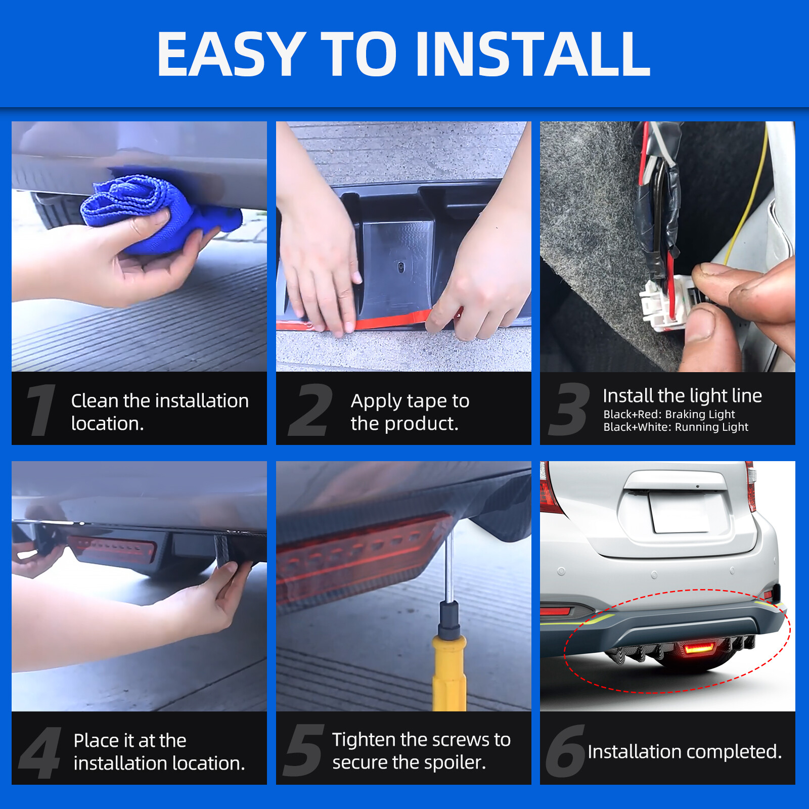 Shark Fin Rear Diffuser Bumper Spoiler Lip LED Lights For Honda Accord 2012-2026