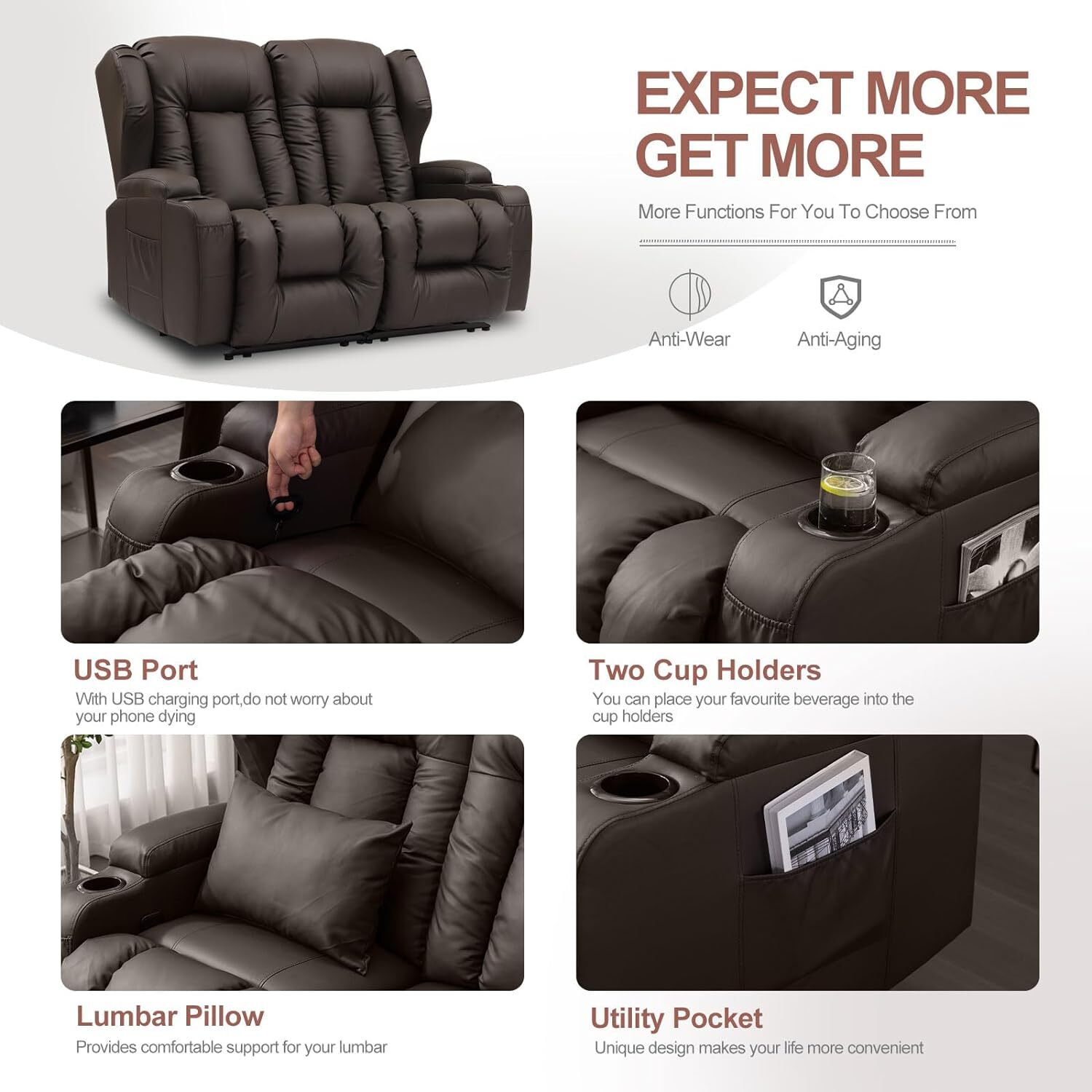 Loveseat Recliner Sofa Manual Recliner Loveseat RV Sofa Home Theater Seating