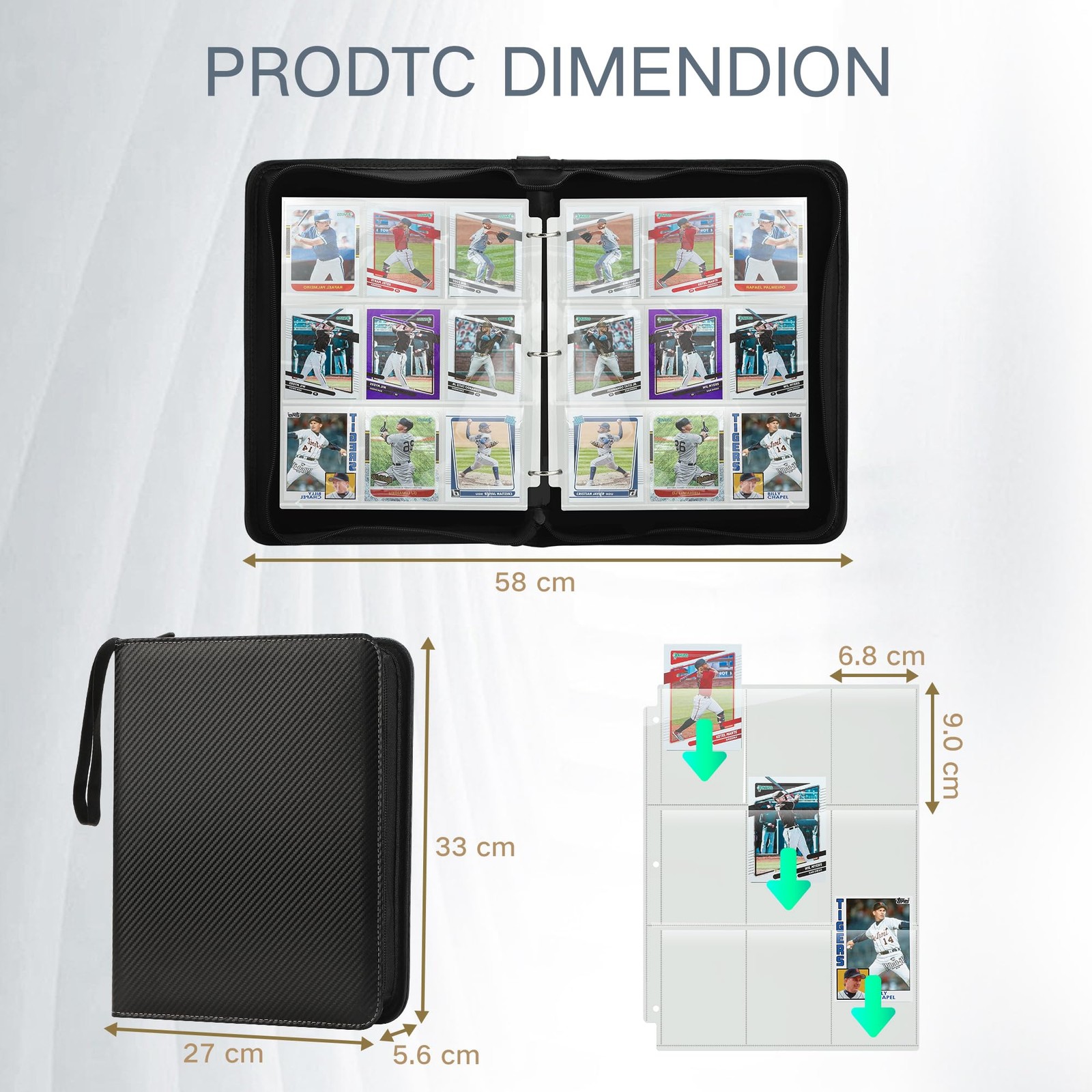 Trading Card Binder with Sleeves 9 Pocket Premium 720 Double Sided Pocket PU ...