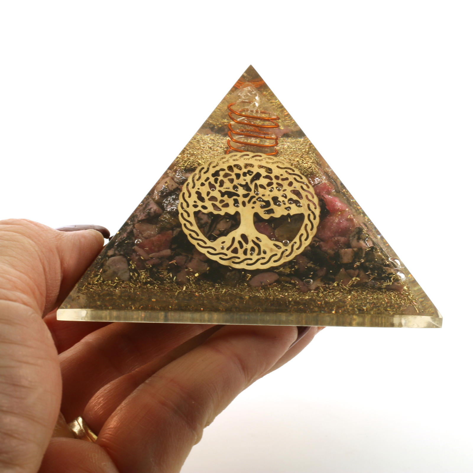 Natural Rhodonite Orgone Pyramid Extra LARGE 75mm 3in EMF & 5G Protection