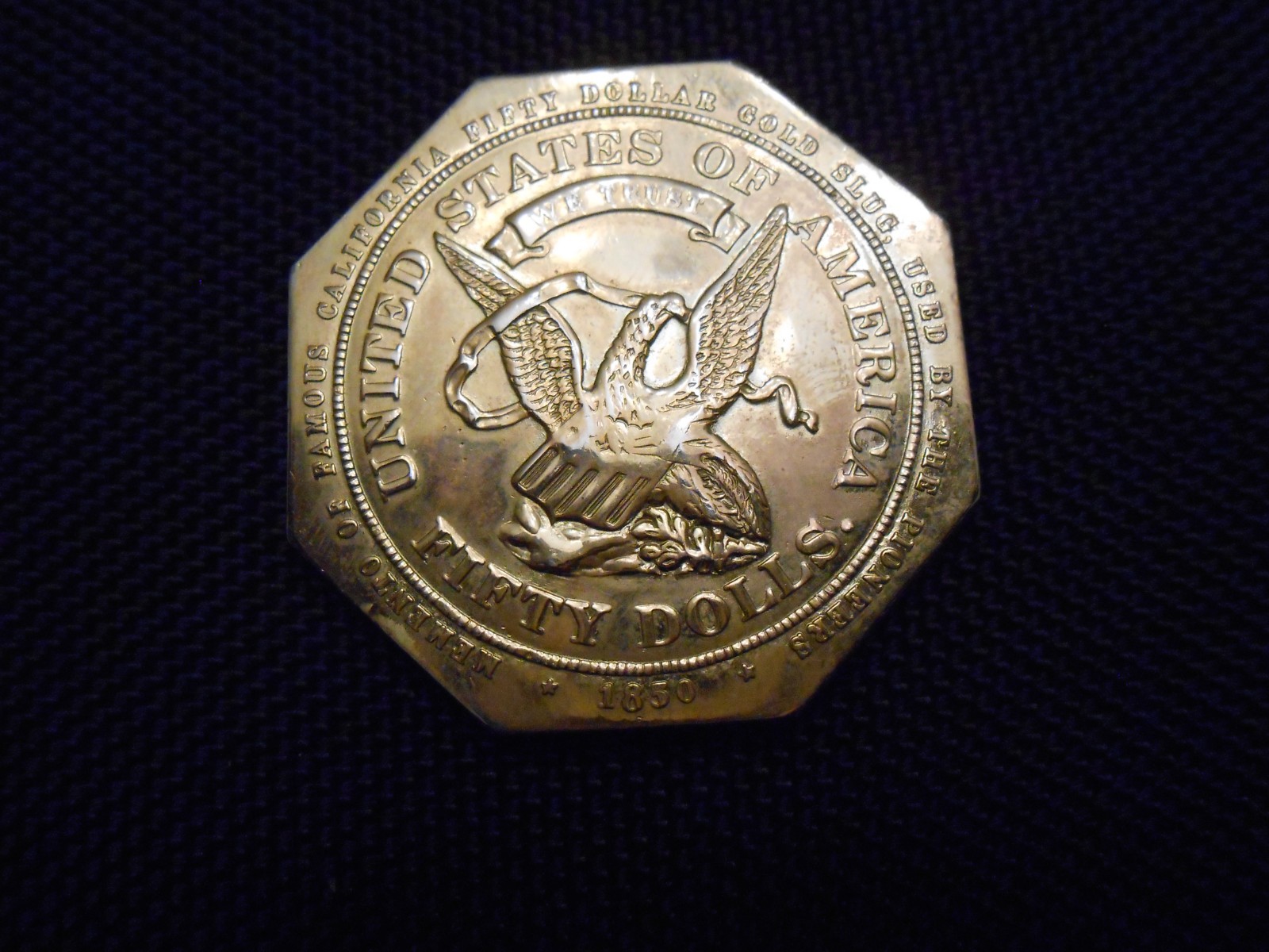 1850 Imitation of famous California fifty dollar gold slug!! Beautiful specimen!