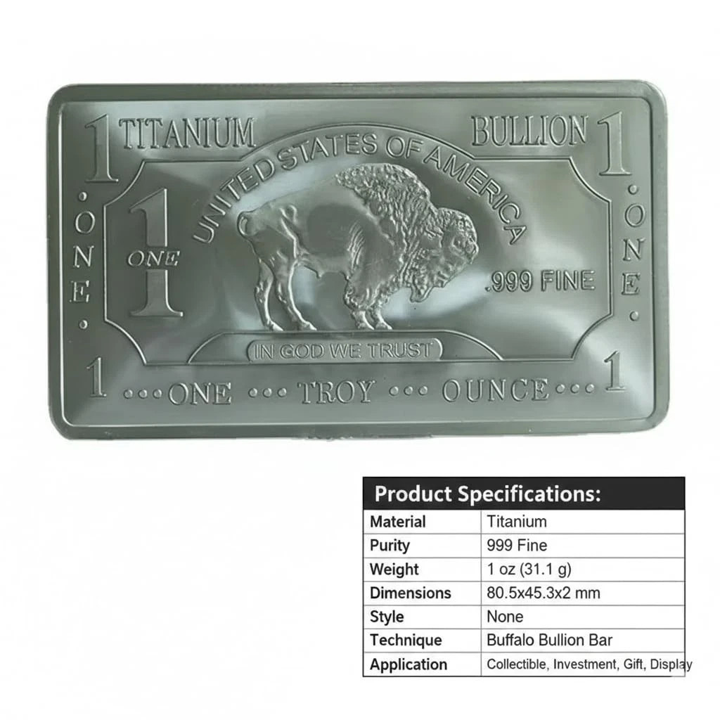 1 OUNCE OZ 999 Fine SOLID TITANIUM Precious Metal Buffalo Bar INGOT Bullion OZT