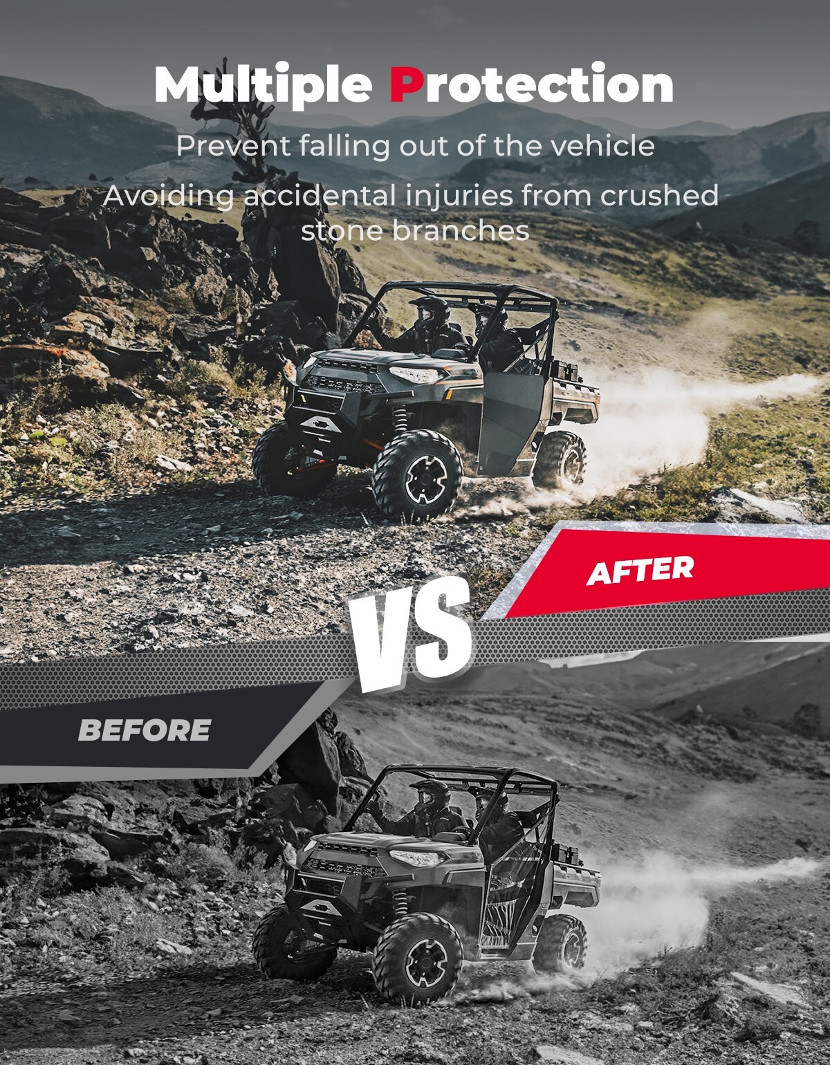 KEMIMOTO Heavy Duty Half Aluminum Doors for Polaris Ranger XP 1000 2018-2025