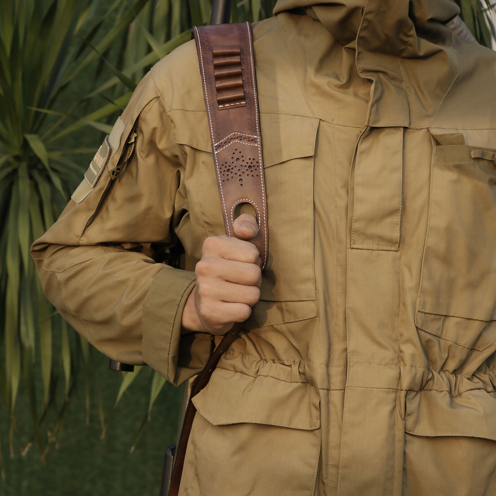 TOURBON 2 Points Genuine Leather Gun Sling Rifle Ammo Carry Strap Rest Hole