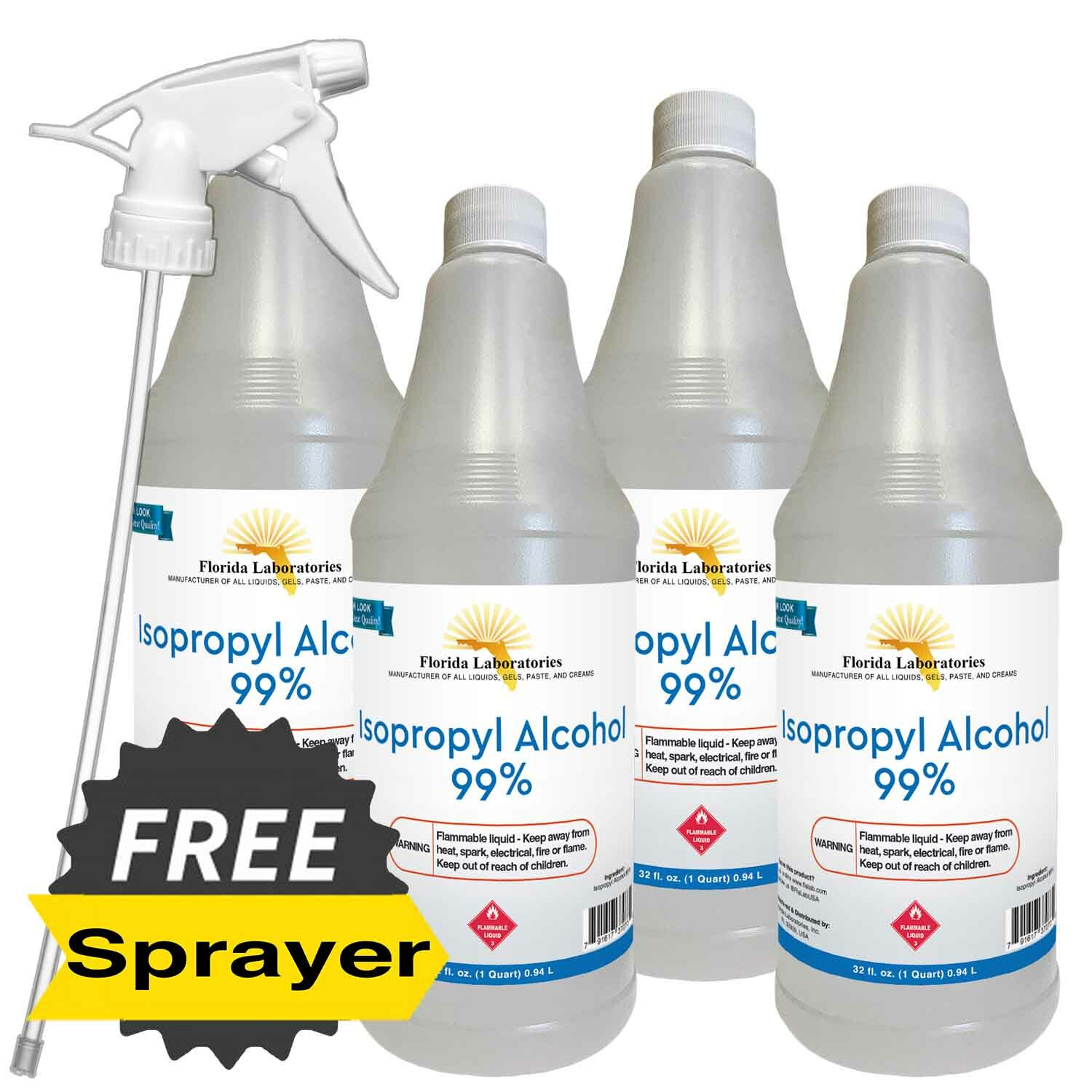 ISOPROPYL ALCOHOL 99% High Purity 4 Quarts Pack - SAME DAY SHIPPING Free Sprayer