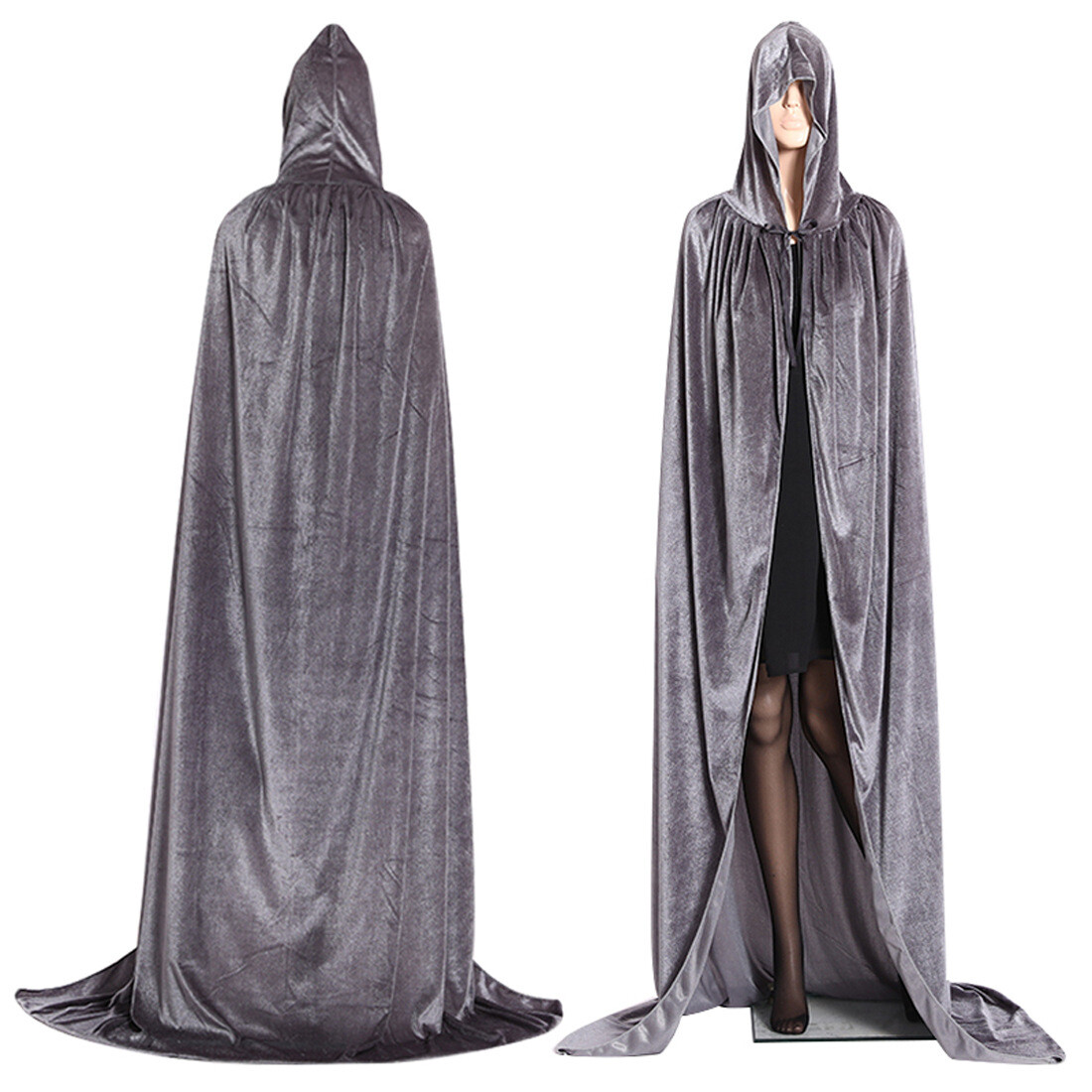 Halloween Velvet Cloak Cape Gothic Hooded Costume Vampire Cosplay Party Medieval
