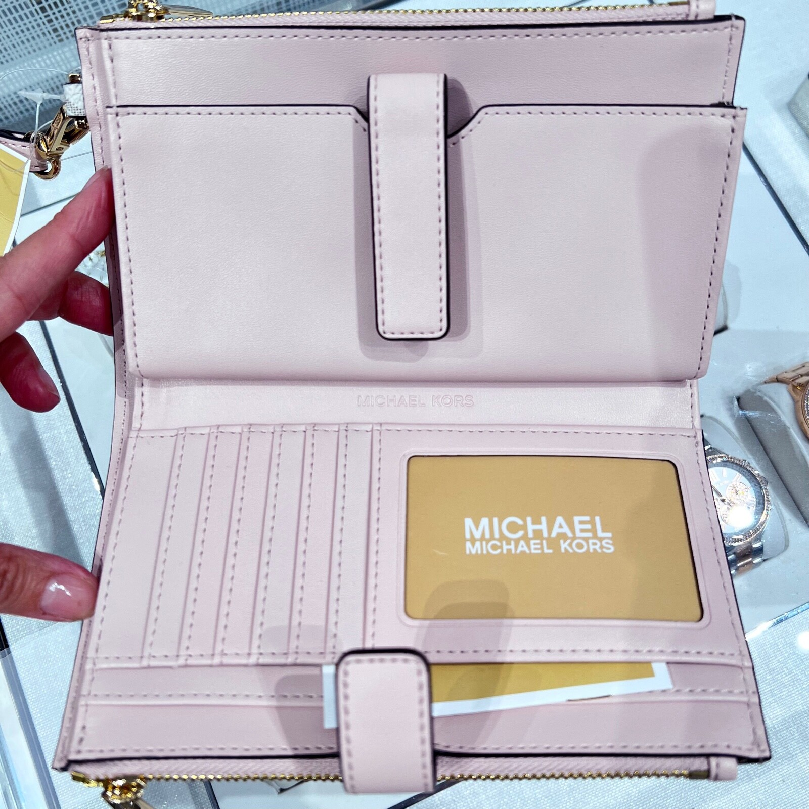 Michael Kors Jet Set Travel Double Zip Wristlet Wallet Vanilla Pink Powder Blush