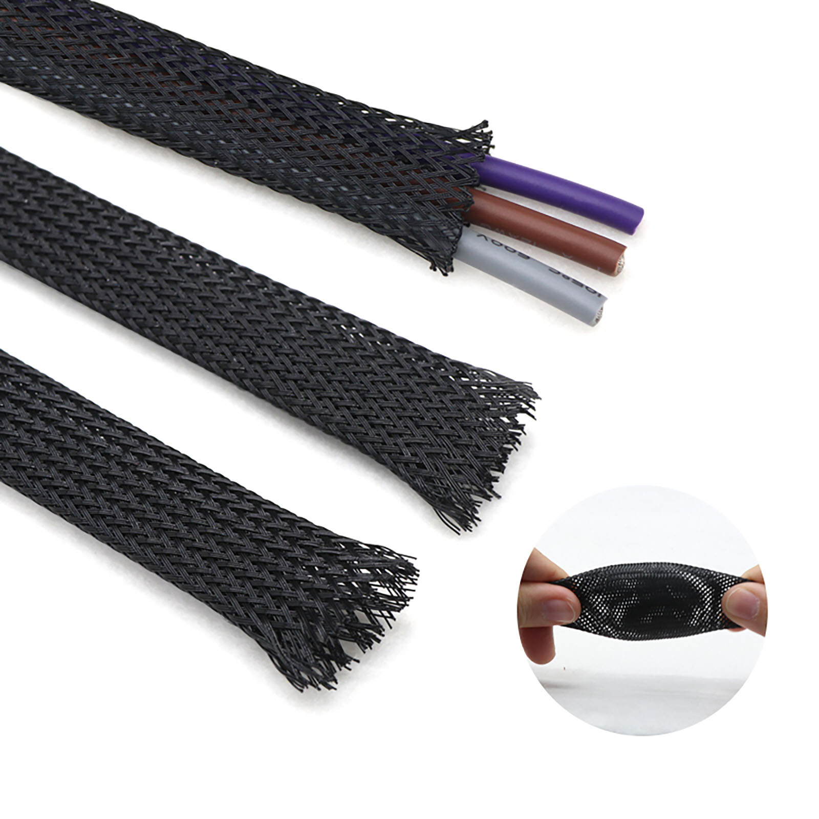 Black Expandable Wire Cable Sleeving Sheathing Braided Loom Tubing 1mm~100mm