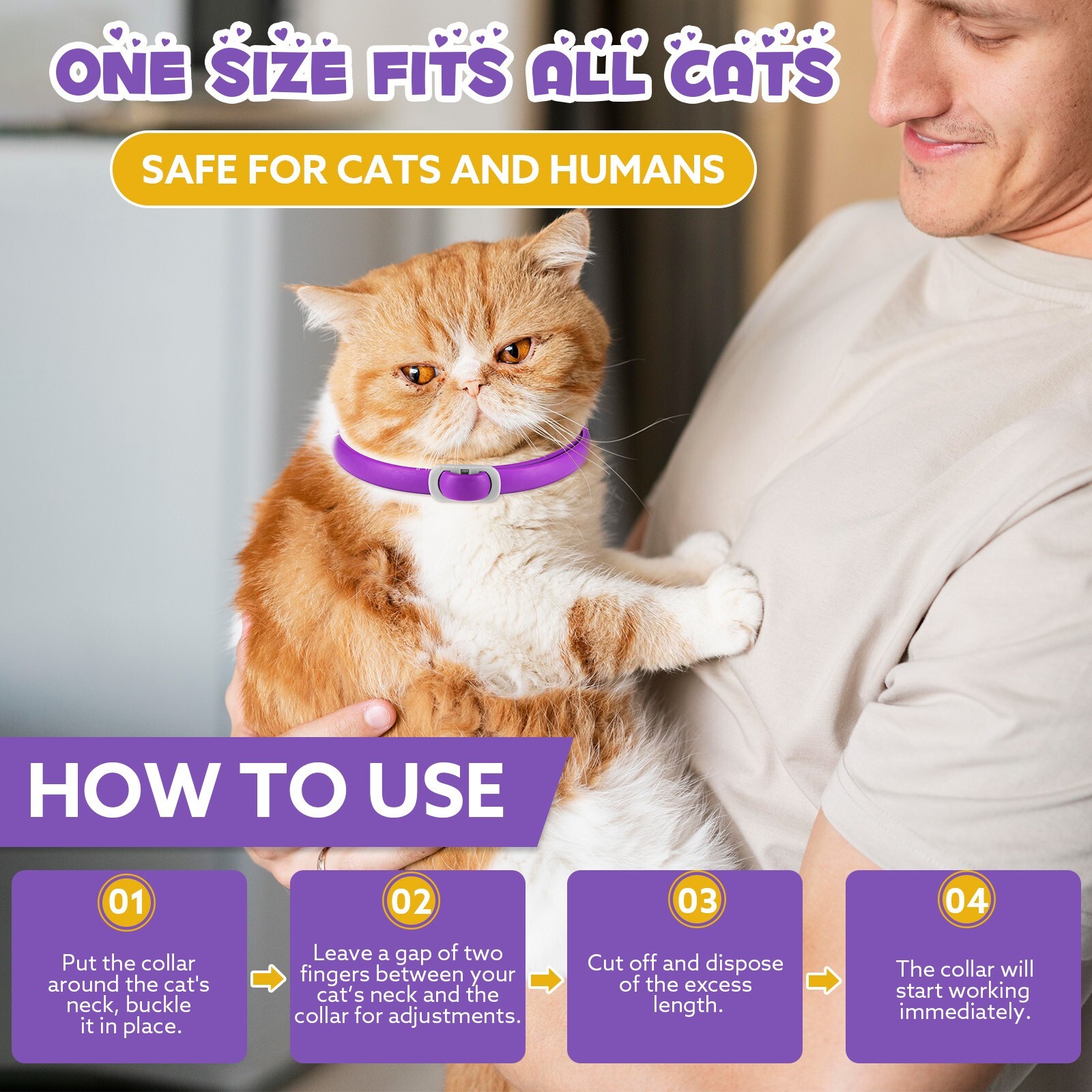 120Day Calming Collar for Cats Natural Calming Pheromones Embedded anxiety relax