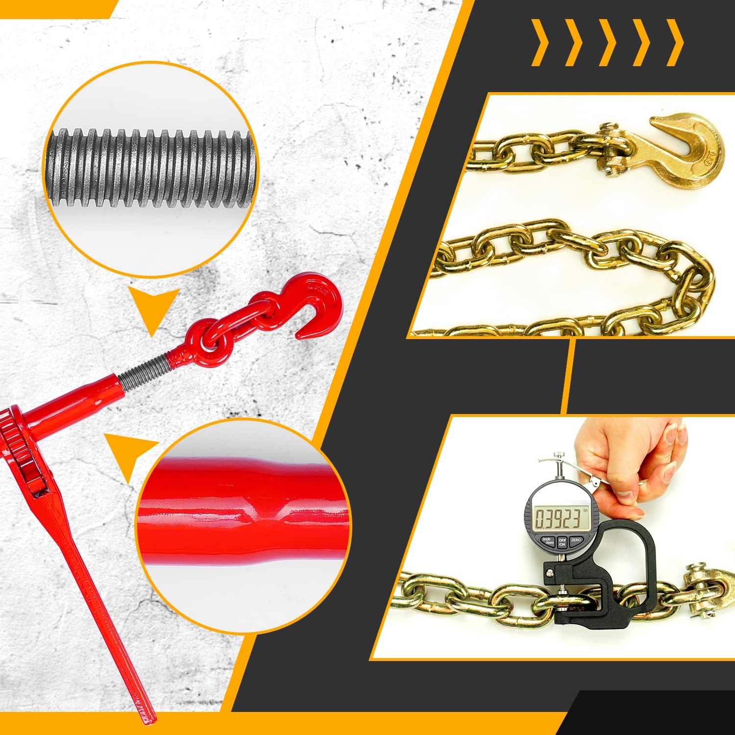 2PCS Ratchet Load Binder Chain and Binder Kit 3/8"-1/2", 10' Chains Hauling