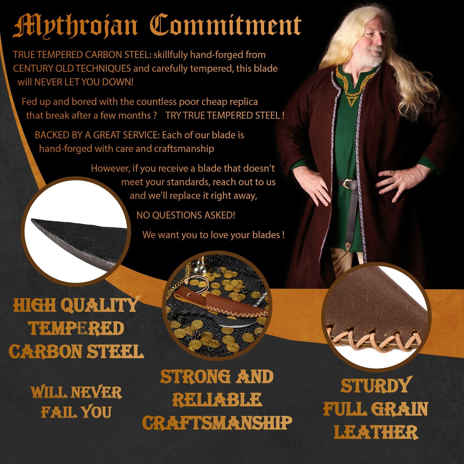 Viking Pocket Knife Twisted Carbon Steel Handle With Handcrafted Leather Sheath