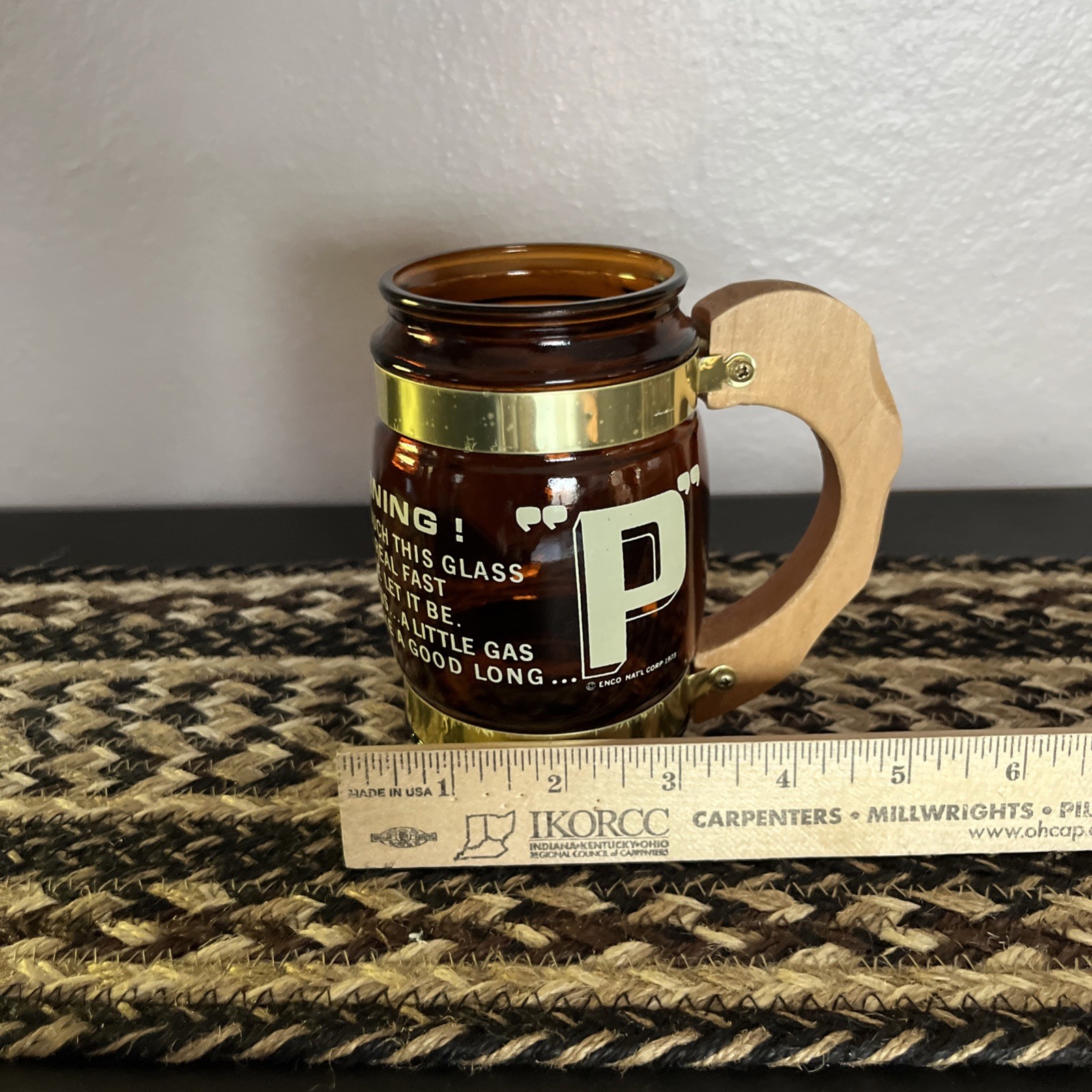 Vintage Amber Glass Novelty Mug Beer Siesta Ware PEE Stop Warning