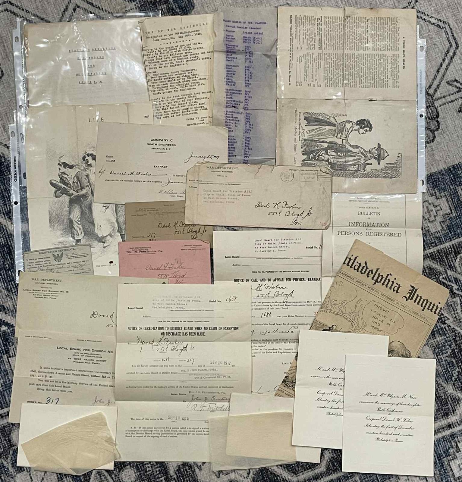 WW1 WWI Army Military 79th Division 304 Engineer AEF Document Grouping DH Fisher