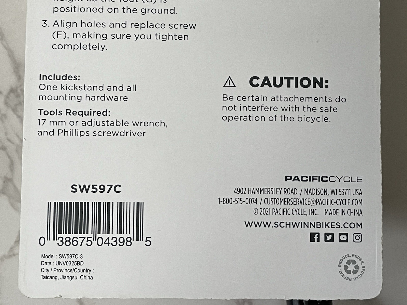 Schwinn Bicycle Kickstand for Bikes w/ 16" - 24" Wheels New on Card