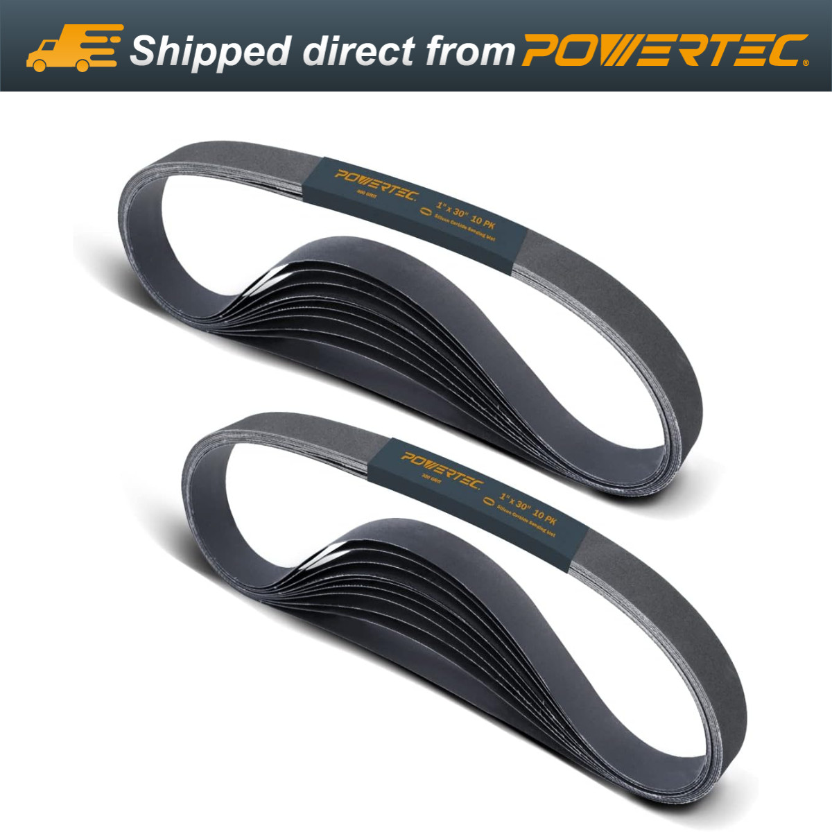 POWERTEC 45733-1S 1 x 30-Inch Silicon Carbide Sanding Belts, Assorted Grits 20PK